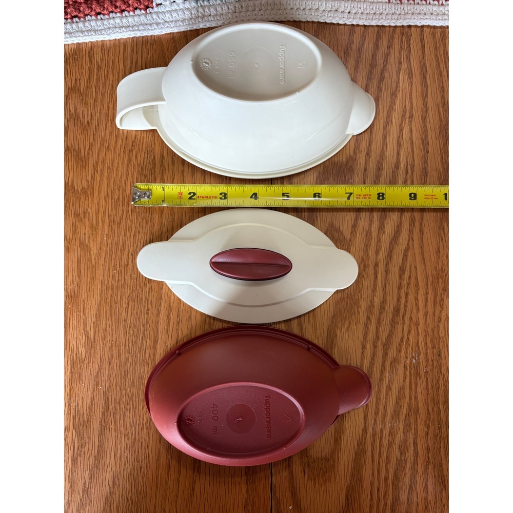 Tupperware Insulated Gravy Boat Sauce Server Cream Burgundy 550ml 400ml Vintage - Picture 7 of 13